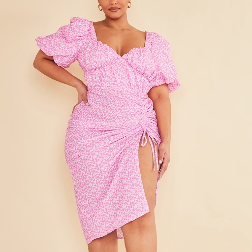 Plus size pink floral dress